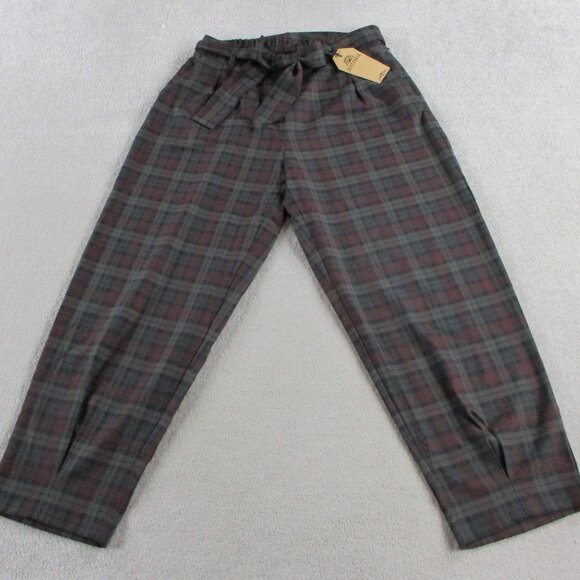 Disturbia Kalma Check Tie Belt Tapered Trouser Womens US 8 Red Multi Goth Dark - Picture 2 of 14